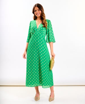 Green Foil Chiffon Midi Dress - 22