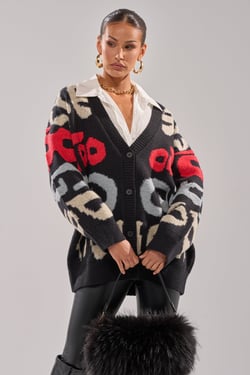AKIRA Guess Who Cardigan Sweater | Black | Size Large/XL