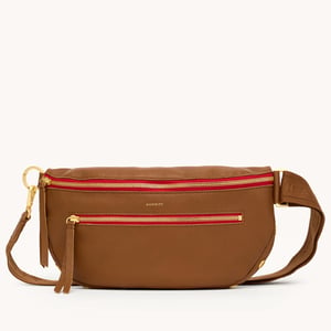 Hammitt Charles Crossbody Mahogany Pebble Brushed Gold Red Zip Lrg
