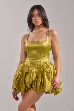 AKIRA Juliet Satin Mini Dress | Green | Size XL