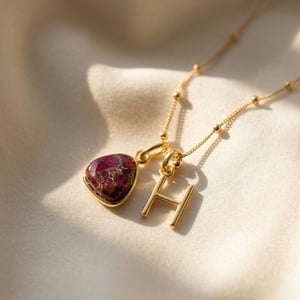 18ct Gold Vermeil Plated Garnet Initial Necklace - Z / Fine Beaded Chain