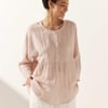 Linen Checked Long-Sleeved Top CAROLINE - Shell Pink / M