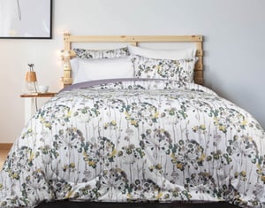 QE Home Avignon Comforter Set, Botanical, Grey, Queen