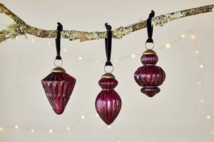 nkuku Manipur Baubles Set Of 3 | Christmas Decorations | Ruby