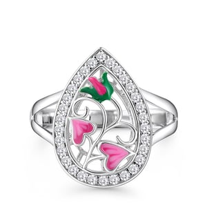 Jeulia "Growing" Flower Enamel Sterling Silver Ring
