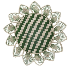 Sunbeam Handwoven Iraca Placemat - Accented Borders / Dark Green