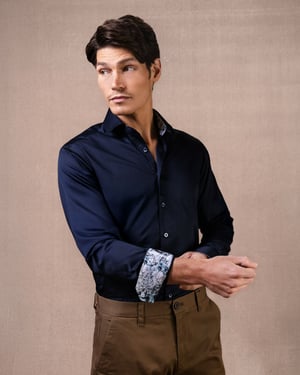 Navy Sateen Shirt with Dark Moon Accents