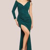 Goddiva One Shoulder Front Split Scuba Maxi - Emerald Green