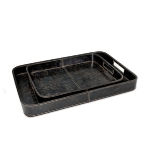 Derby Rectangle Leather Tray Set   Black