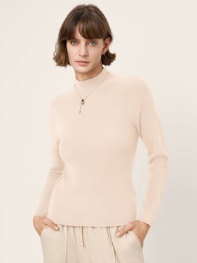 100% Mongolian Cashmere Seamless Tailored Mock Sweater RAYA - Beige / XXL