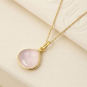 18ct Gold Vermeil Plated Rose Quartz October Birthstone Pendant Necklace