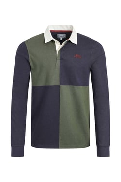 Weird Fish Lyon Organic Cotton Colour Block Rugby Shirt Deep Lichen Green Size XL
