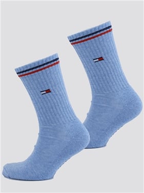 Tommy Jeans 2-Pack Ribbed Logo Socks - Light Blue Melange - 43/46