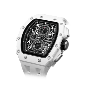 TSAR BOMBA Men's Luxury Quartz Watch | Arab White | Bioceramic Tonneau Case | Japanese Quartz Movement | 50M Waterproof Sport Wristwatch for Men | Elementalal TB8204B