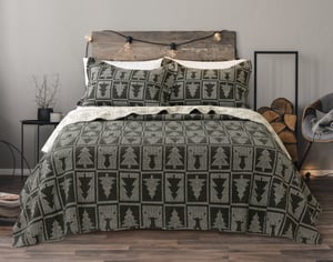 QE Home Deep Forest Cotton Quilt Set, Geometric, Green, King