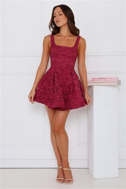 Always Unique Embroidered Mini Dress Berry