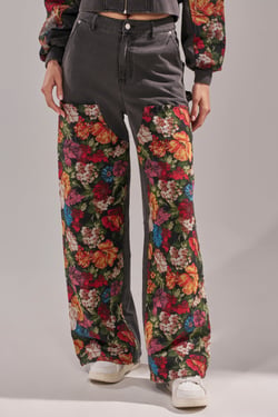 AKIRA Try Me Floral Denim | Black | Size 1X