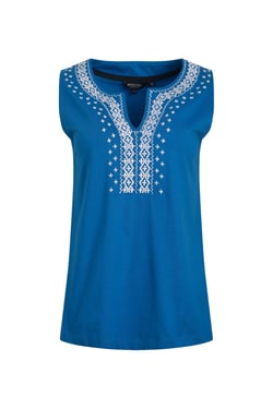 Weird Fish Tirtha Organic Cotton Embroidered Jersey Vest Adriatic Blue Size 14
