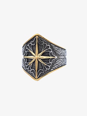 Star Engrave Steel Ring - Gold / 15