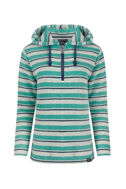 Weird Fish Ally Eco 1/4 Zip Stripe Kierra Knit Hoodie Aqua Marine Size 8