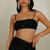 HELLO MOLLY Dusk Heart Sequin Crop Top Black