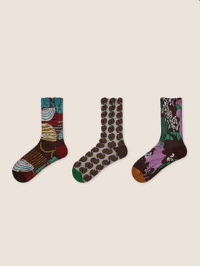 Long-Staple Cotton 3-Pair Floral Embossed Slouch Mid-Calf Sock Set - Pine Shade / One Size