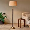 nkuku Digha Wood & Metal Floor Lamp | Lamps | One Size | Dark Stain & Antique Brass