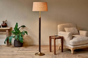 nkuku Digha Wood & Metal Floor Lamp | Lamps | One Size | Dark Stain & Antique Brass