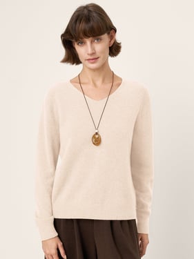 100% Mongolian Cashmere V-Neck Pullover Sweater PIPER - Beige / L