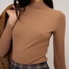 Brown High Neck Ribbed Top
