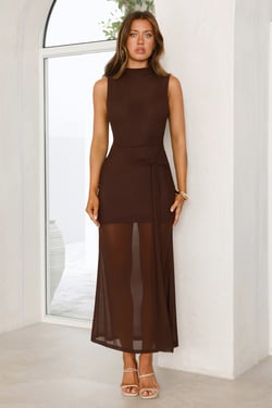 Dazzle Me Darling Mesh Maxi Dress Brown