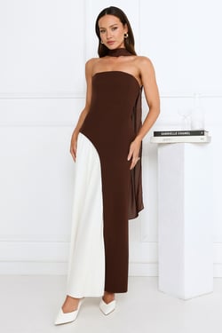 Darling Society Strapless Maxi Dress Brown