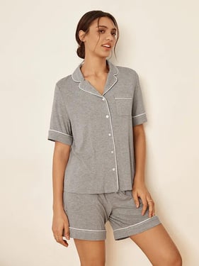 Short Sleeve Bamboo Pajama Set ODESSA - Cloud Grey / Tops / XXL