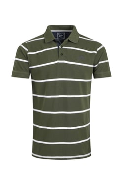 Weird Fish Fabian Organic Cotton Striped Pique Polo Deep Lichen Green Size XL