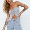 Flirt First Strapless Glitter Crop Top Silver