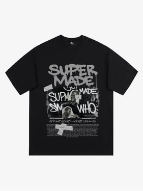 Streetwear Graffiti Character Collage Graphic T-Shirt - Black / XXL