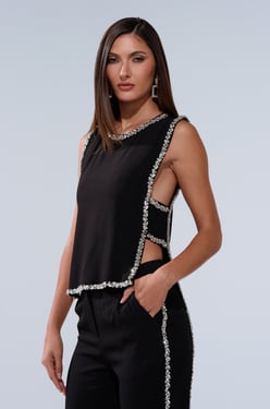 AKIRA Talk To Me Baby Blouse With Rhinestone | Black | Size XL