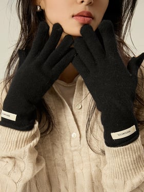 100% Wool Knit Gloves - Black / One Size