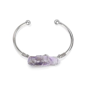 Jeulia "Spiritual Wisdom" Irregular Natural Amethyst Open Bangle Bracelet