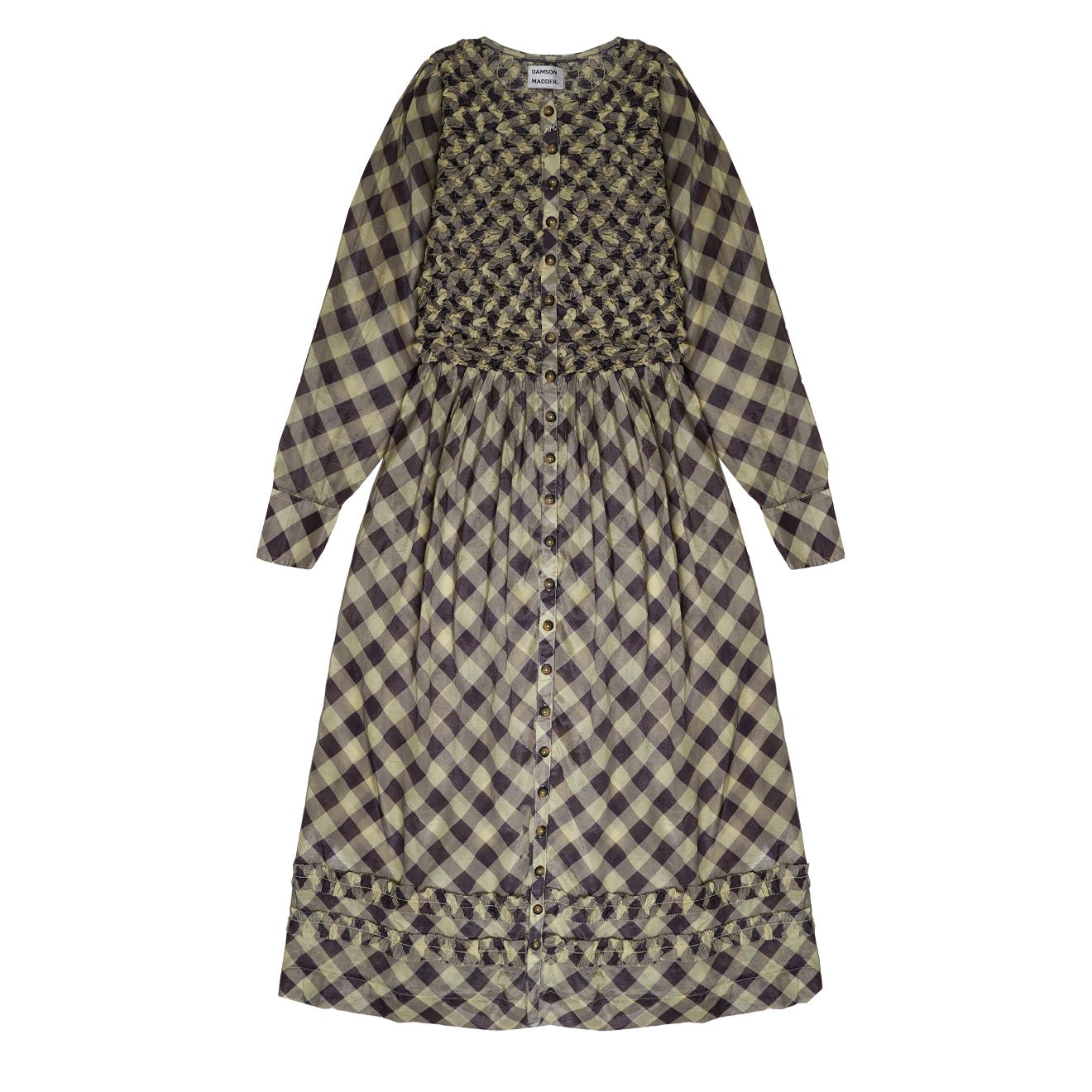 Damson Madder Posey Cardi Midi Dress Sheer Butter Gingham