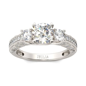 Jeulia Milgrain Three Stone Round Cut Sterling Silver Ring