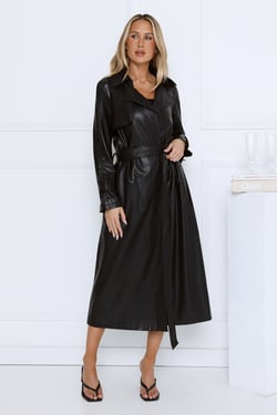 Urban Moonlight Faux Leather Trench Coat Black