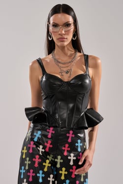 AKIRA Sexy As Can Be Faux Leather Corset Top | Black | Size 1X