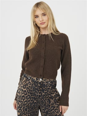 Brave Soul Knit Crew Neck Cardigan - Brown - XS