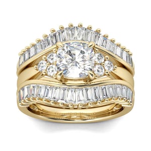 Jeulia Gold Tone Cushion Cut Sterling Silver 3PC Ring Set