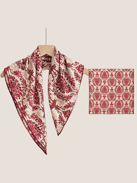 Wool Silk Printed Neck Square Scarf - Red Palace Floral / One Size