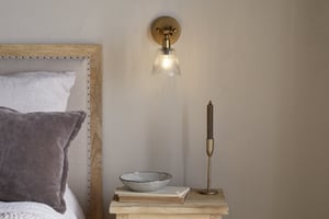 nkuku Davika Ribbed Glass Task Wall Lamp | Lights | One Size | Antique Brass & Clear Glass