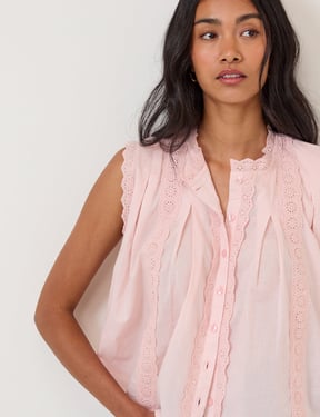 Light Pink Broderie Anglaise Trim Blouse