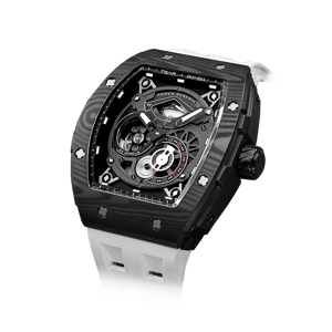 TSAR BOMBA Men's Automatic Watch | Elite White | Elementalal TB8210CF | Carbon Fiber Bezel | Luxury Skeleton Mechanical Watch | Sapphire Glass 50M Waterproof FKM Rubber Strap