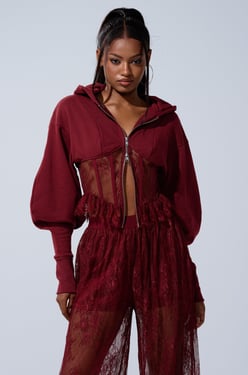 AKIRA Too Trendy Zip Up Sweatshirt With Lace | Size 1X